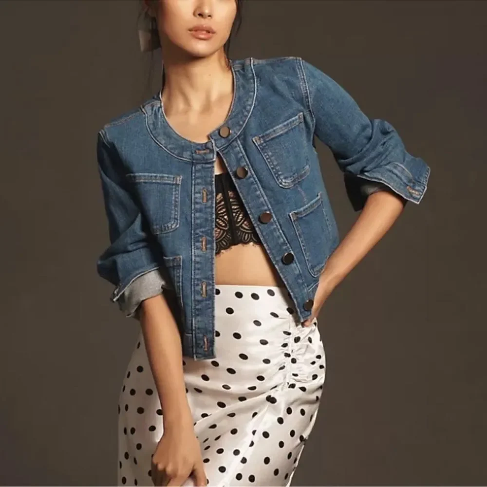 Anthropologie Maeve Coco Denim cropped jacket